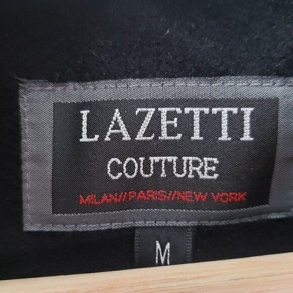 Lazetti Couture 100% Wool Coat Mens Size M Solid Black Full Zip Pockets Winter - Picture 4 of 10